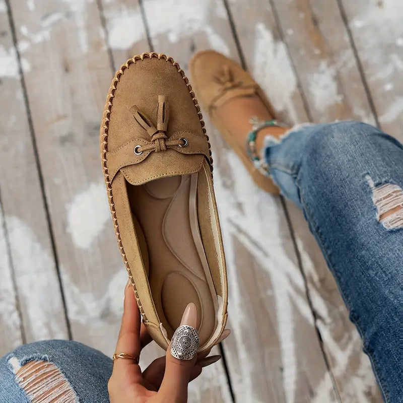 Ballerines Confortables Bout Rond avec Nœud Raffiné – Style Vintage et Semelle Légère