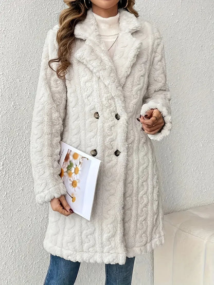 Manteau Teddy Réversible Texturé Hiver Élégant à Manches Longues Polyvalent